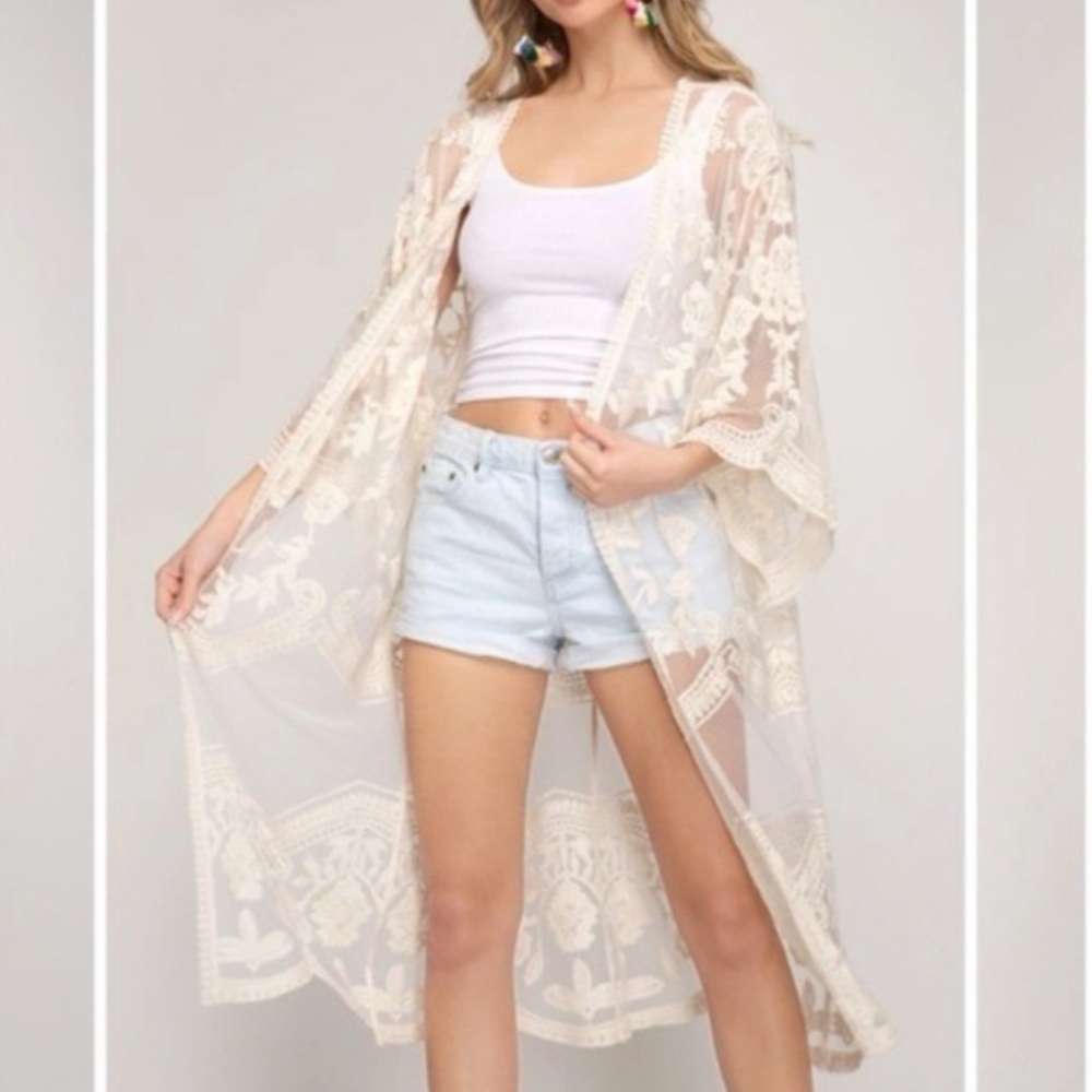 Adiva Open‎ Front Lace Long Kimono Cardigan Size 2X